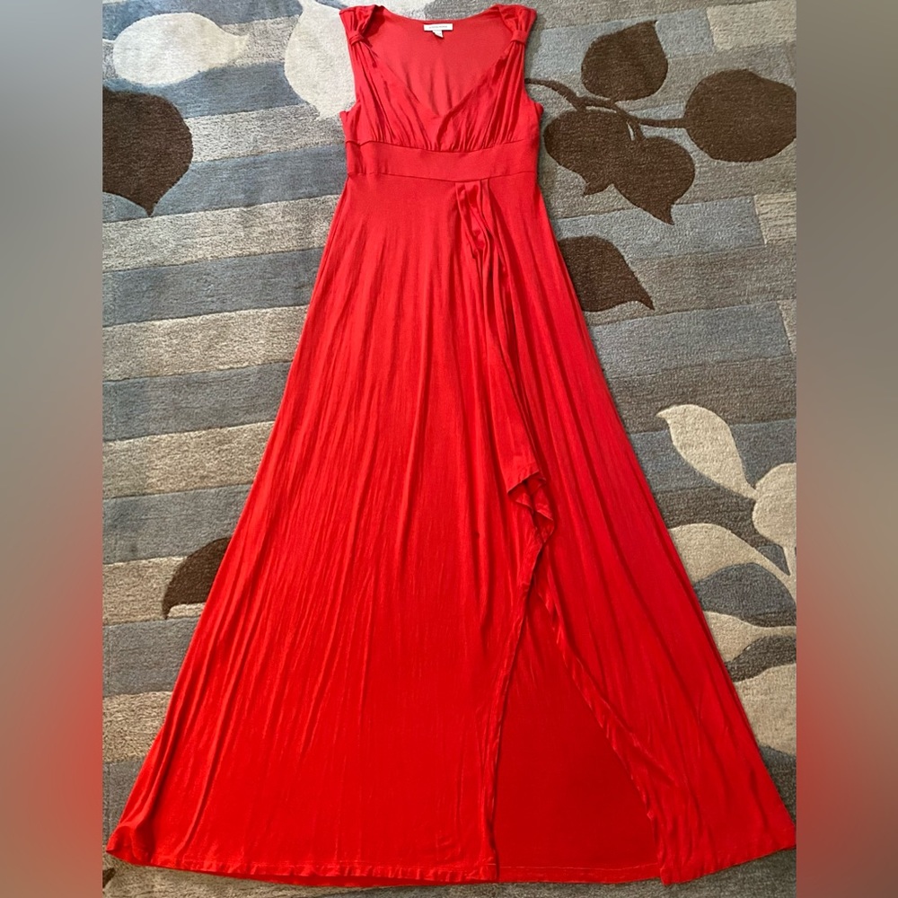 Boston Proper Sleeveless V-neck Flowing Jersey Red High Low Maxi Dress. ZB3 - Picture 2 of 8